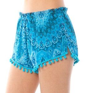 NEW Chaser Blue Mandala Pom Pom Beach Shorts Sz. M